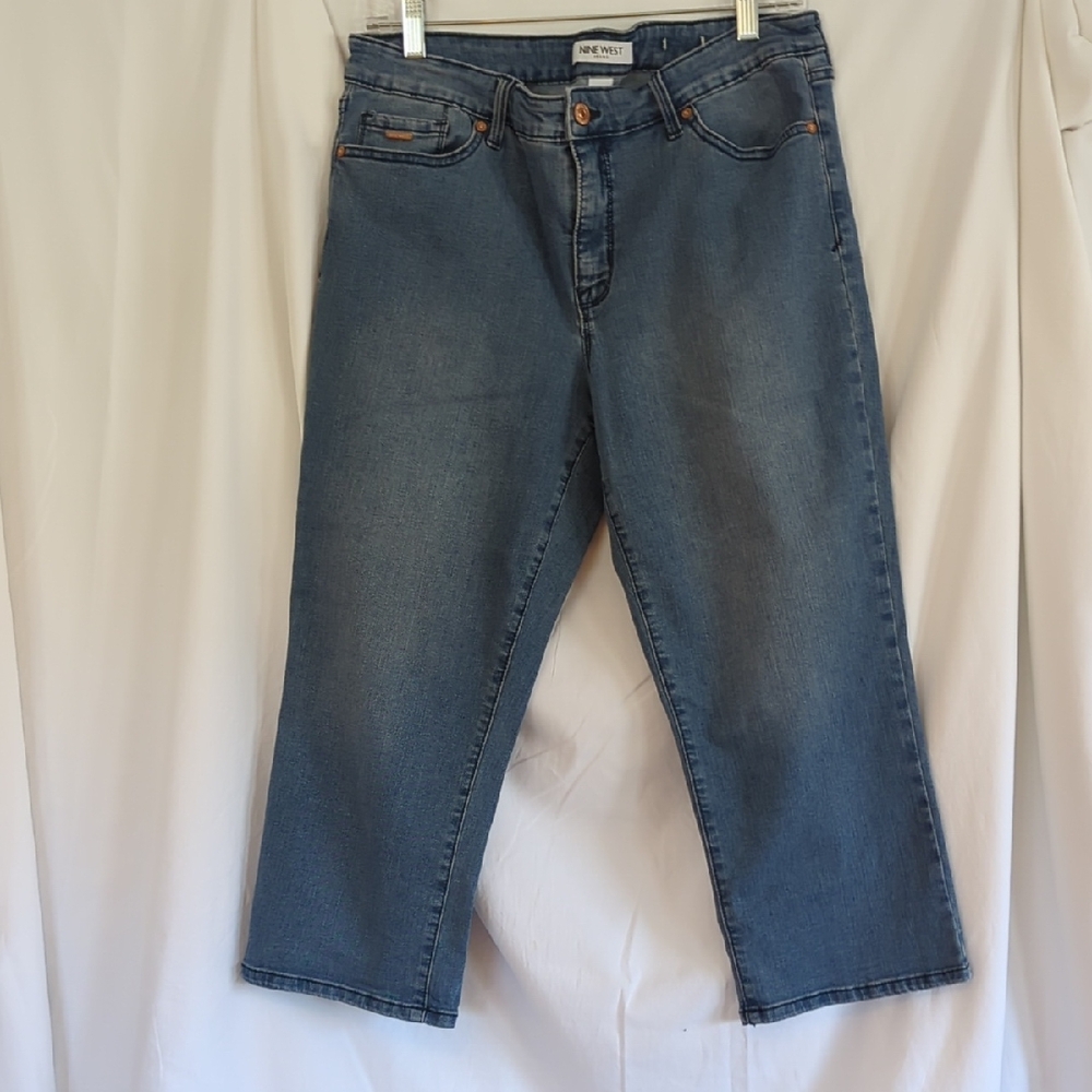 Nine West Denim Cropped Straight-Leg Jeans in Medium Blue